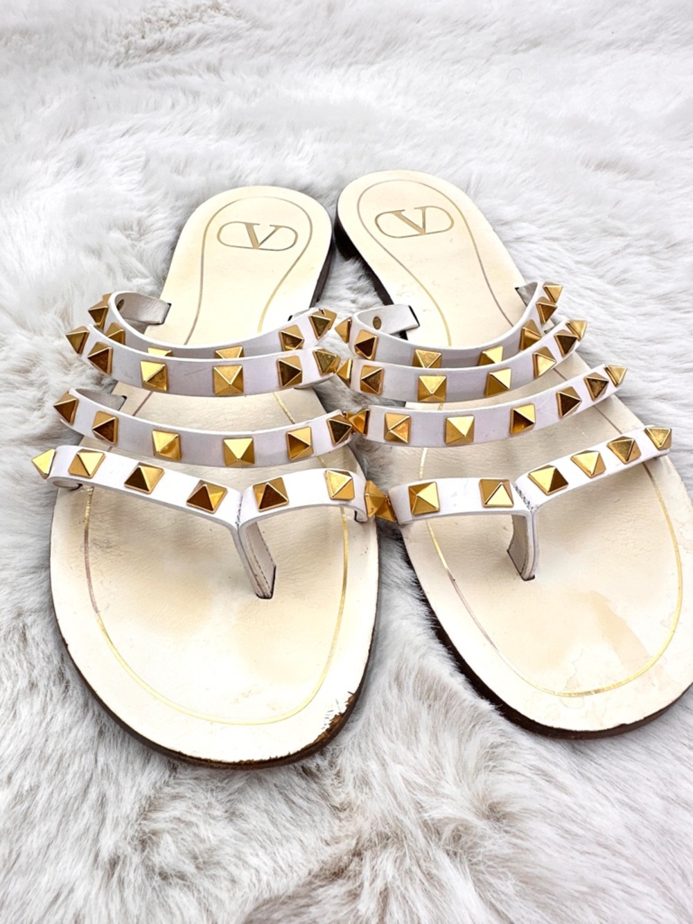 Valentino Garavani Rockstud Flair Cage Thong Sandals Size 37 US 7 Studded Slides - Picture 5 of 13